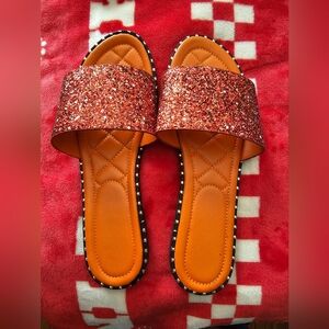 Glitter Slide Sandals in Orange - Women's Sparkle Slides